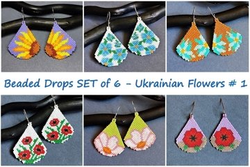 Dange Drop Seed Bead Earrings Set of Patterns Flowers
