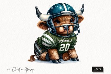 bull cow wearing football helmet American Football Highland Cow Clipart