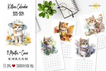 Kittens Calendar 2023/2024 EN UK, FR, DE, ES, RUS