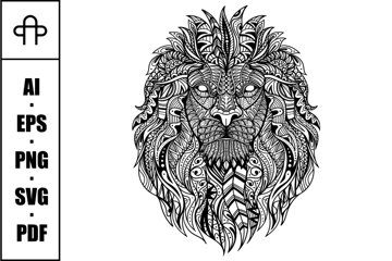 注文割引 lion-head-mandala-zentangle- 絵画