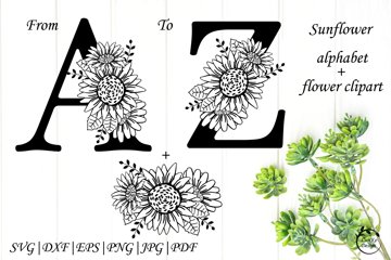 sunflower-alphabet-svg-dxf-png
