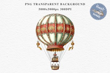 Victorian Hot Balloon Vintage Watercolor Clipart PNG Nursery