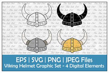 Horned Viking Helmet Outline, Silhouette Color Clipart