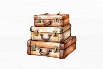 Vintage Suitcase Watercolor Sublimation Clipart