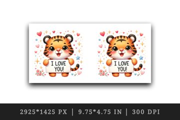 I love you cute tiger tumbler mug wrap clipart sublimation
