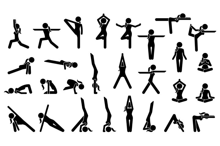 woman yoga postures poses positions exercise stick figures 765205