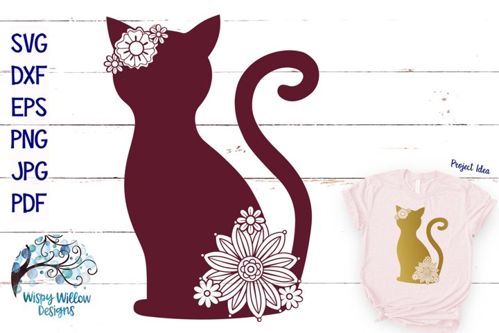 Floral Cat SVG Cut File (283209) | SVGs | Design Bundles