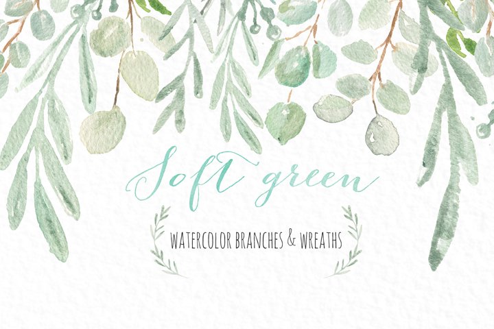 Soft green wreaths & branches (37044) | Illustrations | Design Bundles