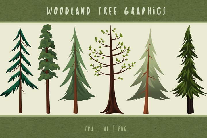 Woodland Trees Illustrated Graphics (258091) | Illustrations | Design