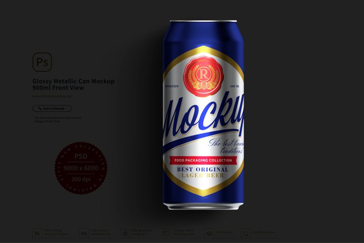 Download Glossy Metallic Can Mockup 900ml Front View (844597 ... Yellowimages Mockups