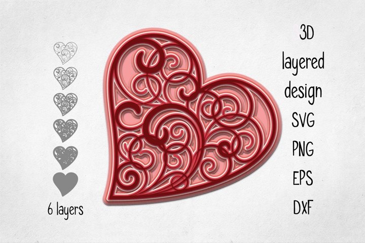 3D layered Heart Cut file (1129298) | Cut Files | Design Bundles