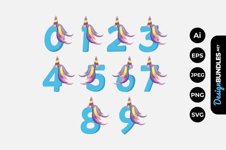 unicorn birthday number clipart