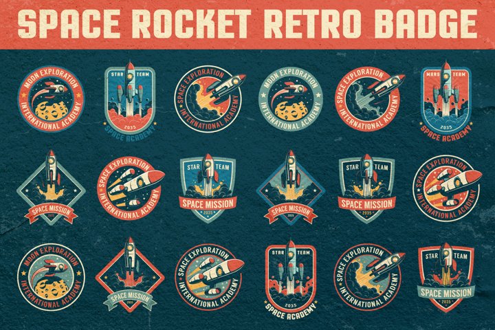 Space Rocket Retro Badge