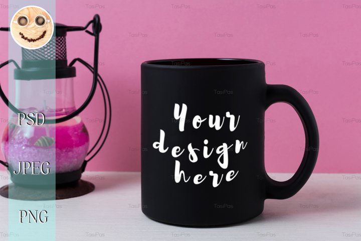 Download Coffee mug mockup with black metal candle lantern (367577 ...