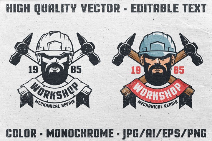 Worker In Helmet Vintage Logo