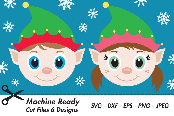 Cute Elf’s SVG Cut Files, Elf Face, Winter Snowflakes (370318) | SVGs