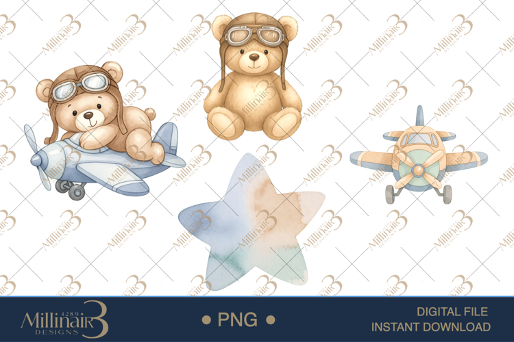 Aviator Flying Teddy Bear Clipart example image 1