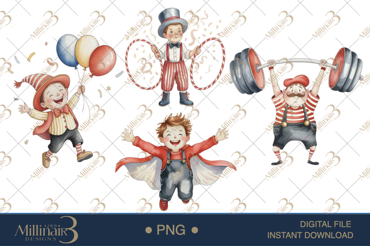 Circus Watercolor Clipart |Hand Painted Circus PNG