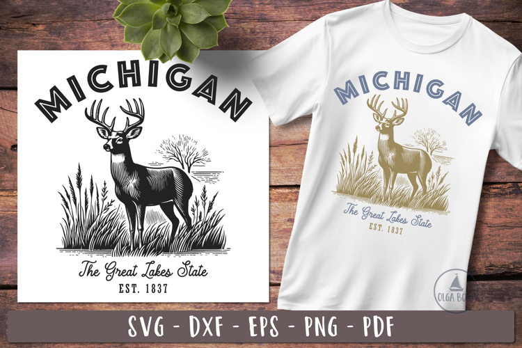 Michigan deer svg | Vintage United states design