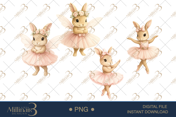Watercolor Ballerina Bunnies Clipart
