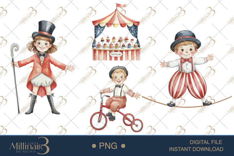 Circus Watercolor Clipart |Hand Painted Circus PNG