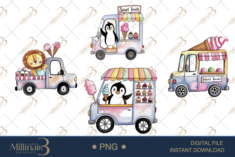 Ice Cream Truck Clipart PNG |Cute Summer Food Truck