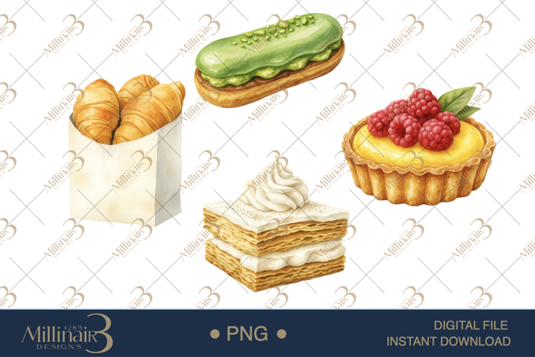 Watercolor French Patisserie Clipart