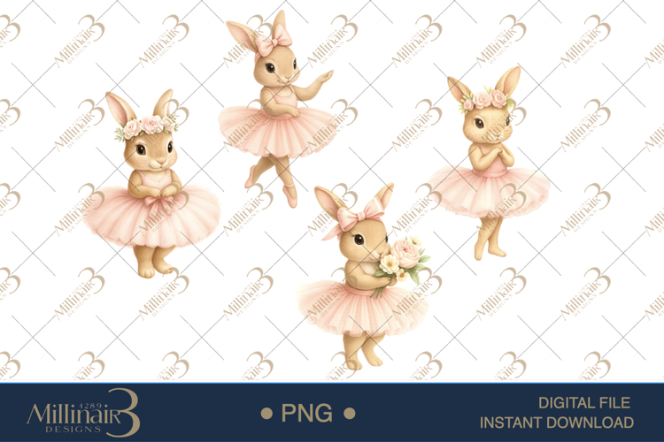Watercolor Ballerina Bunnies Clipart