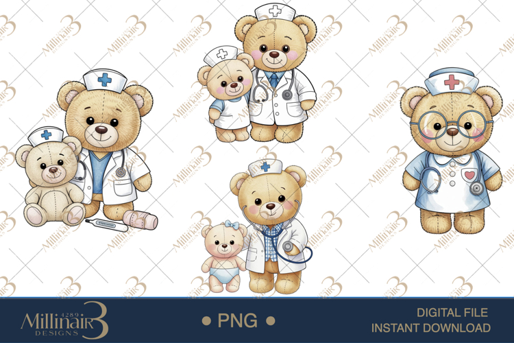 Cute Bear Nurse Watercolor Clipart PNG