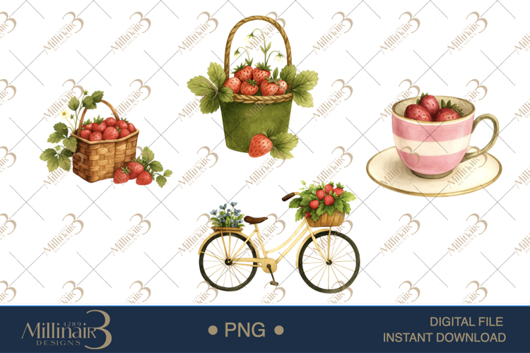 Strawberry Dessert Watercolor Clipart