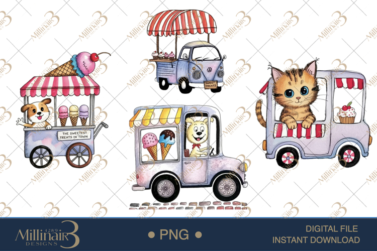 Ice Cream Truck Clipart PNG |Cute Summer Food Truck