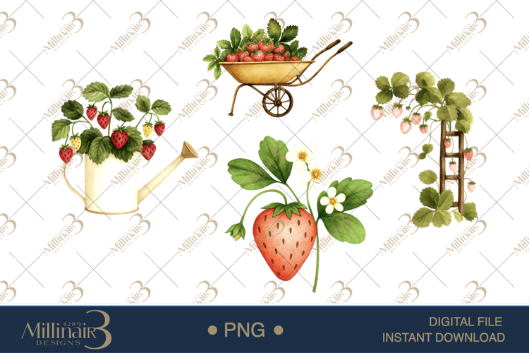 Strawberry Dessert Watercolor Clipart
