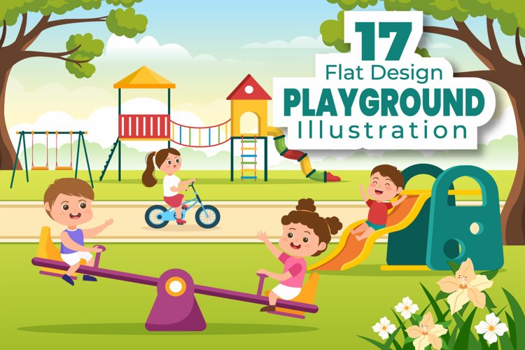 17 Children Playground Cartoon Illustration