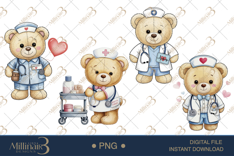 Cute Bear Nurse Watercolor Clipart PNG