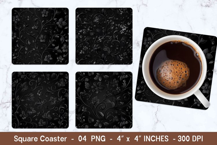 Black Floral Square Coasters | Square Coaster Png example image 1