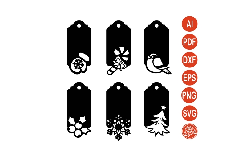 Christmas gift tag SVG files with winter holiday symbols