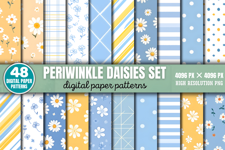 Periwinkle Daisies Set Digital Paper Background Bundle PNG