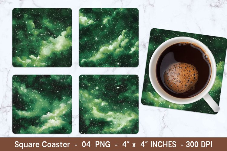 Green Fantasy Sky Square Coasters | Square Coaster Png example image 1