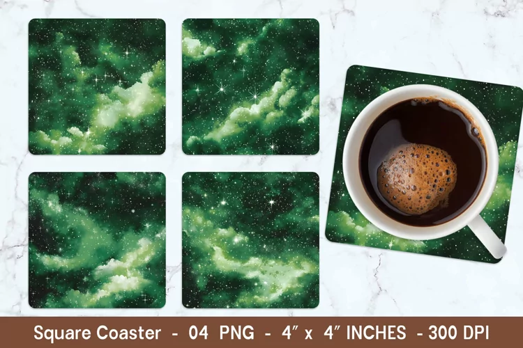 Green Fantasy Sky Square Coasters | Square Coaster Png