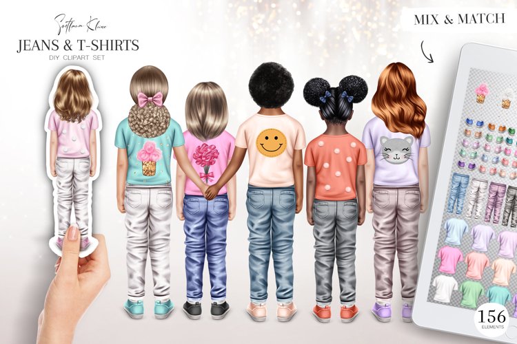 Toddlers Clip Art, Jeans and T-Shirts Clipart, Clothes PNG example image 1