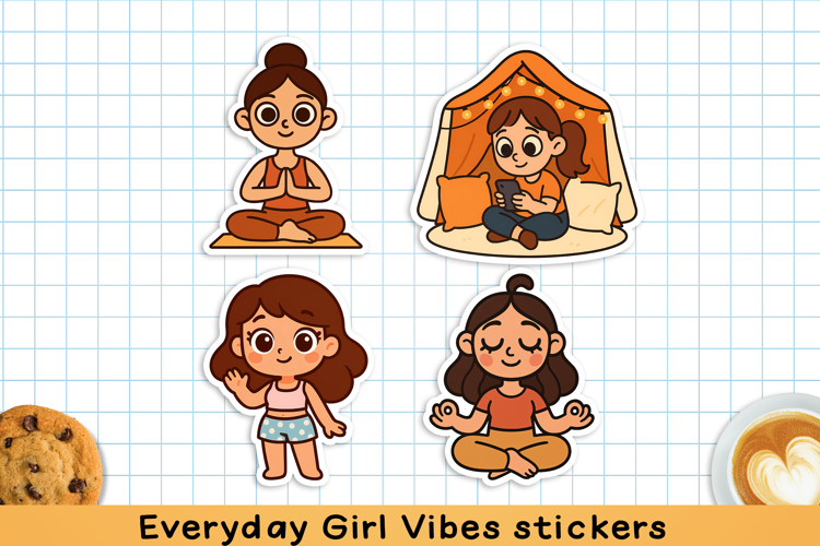 Everyday Girl Vibes printable stickers. PNG.