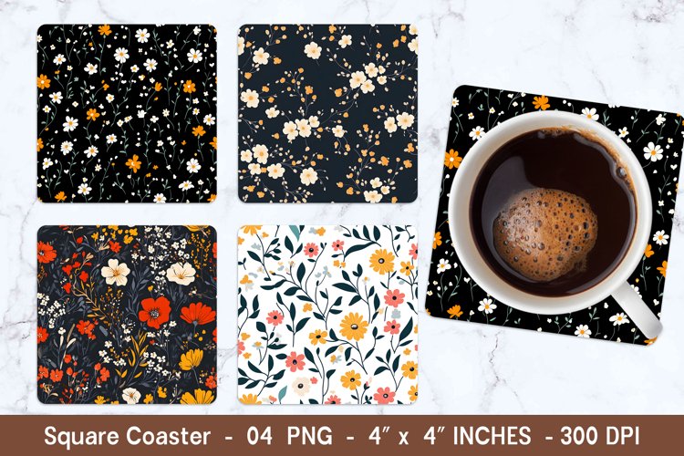 Disty Floral Square Coasters | Square Coaster Png