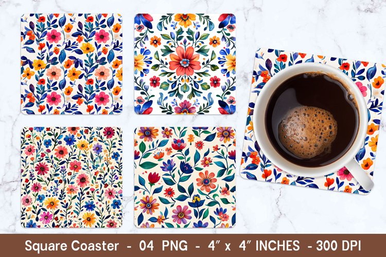 Maxican Floral Square Coasters | Square Coaster Png