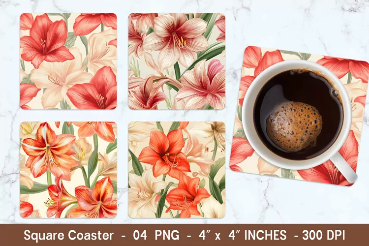 Amaryllis Flower Square Coasters | Square Coaster Png