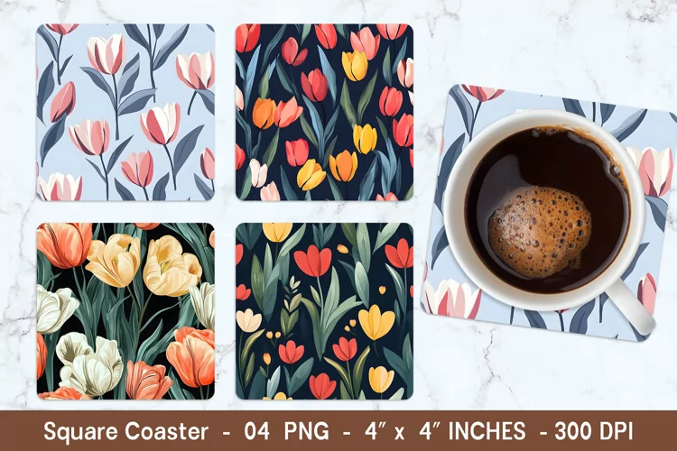 Tulip Flower Square Coaster | Square Coaster Sublimation