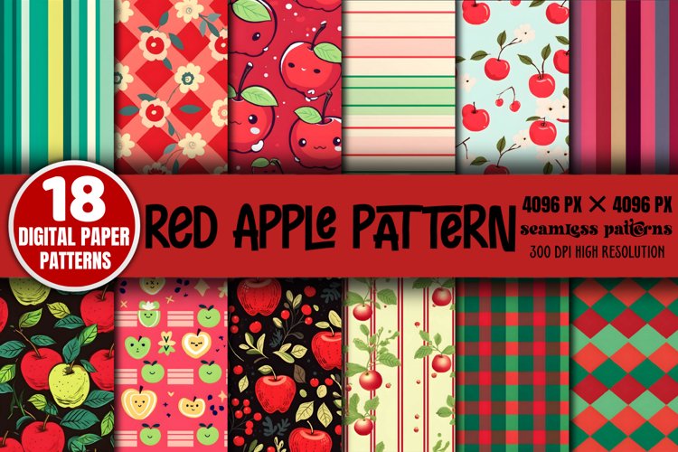 Red Apple Pattern Digital Papers Bundle