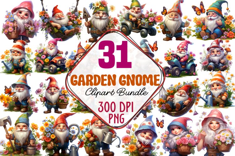 Garden Gnome Sublimation clipart Bundle