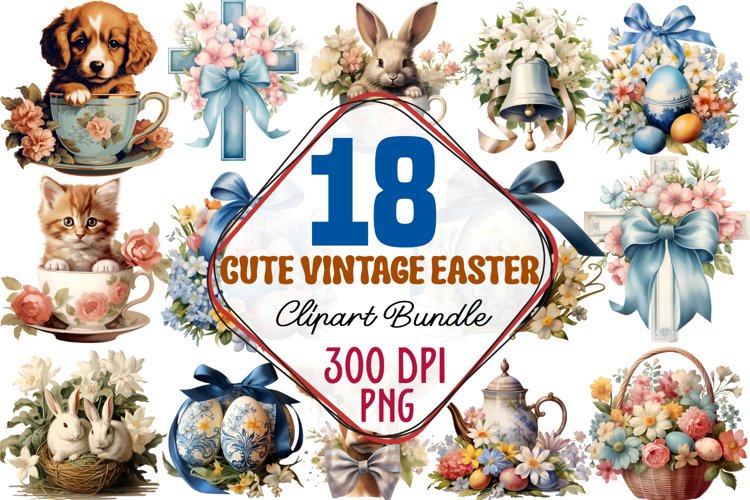 Cute Vintage Easter Sublimation Clipart example image 1