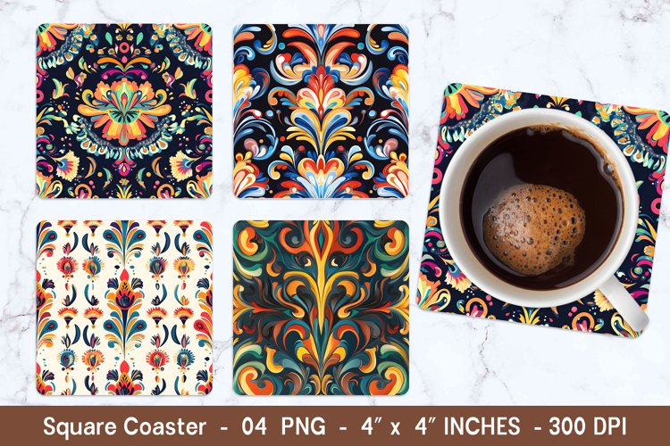Decorative Colorful Square Coasters | Square Coaster Png example image 1