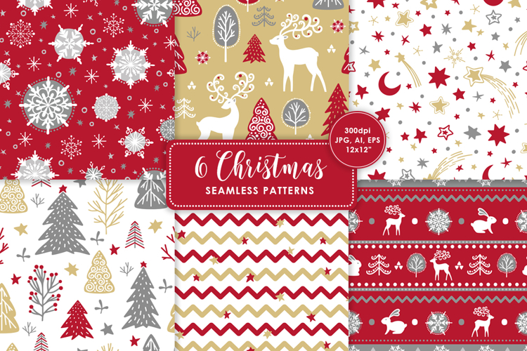 6 Christmas Seamless Patterns